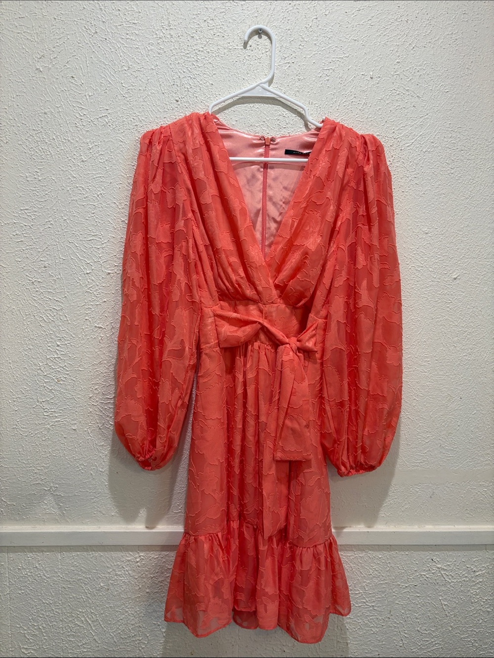 Alex Marie Coral Tie-Front V-Neck Long Sleeve Dress